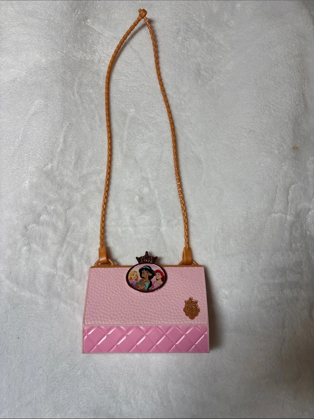 Disney Pink Mini Crossbody Bag with Princess Emblem and Tan Strap
